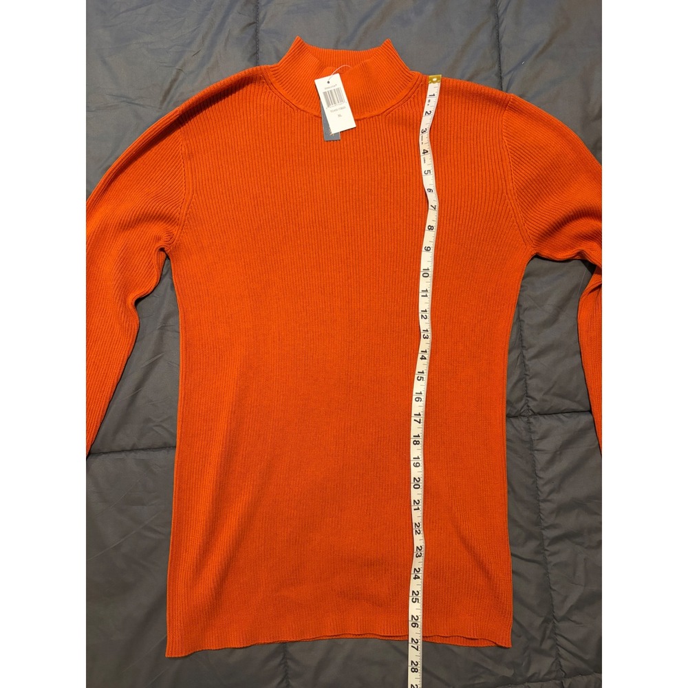 Pendleton Silk Cotton Ribbed Mock Neck Sweater Orange rust luxury fall stretchy - Picture 3 of 7